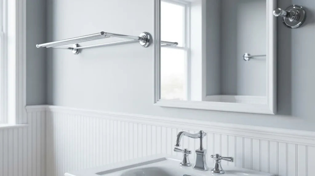 Wainscoting ideas for bathrooms using white beadboard wall paneling.