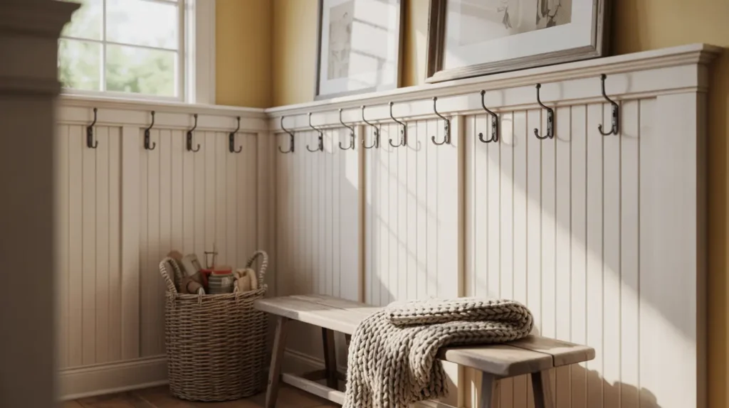 Wainscoting ideas for an entryway using board and batten wall paneling.