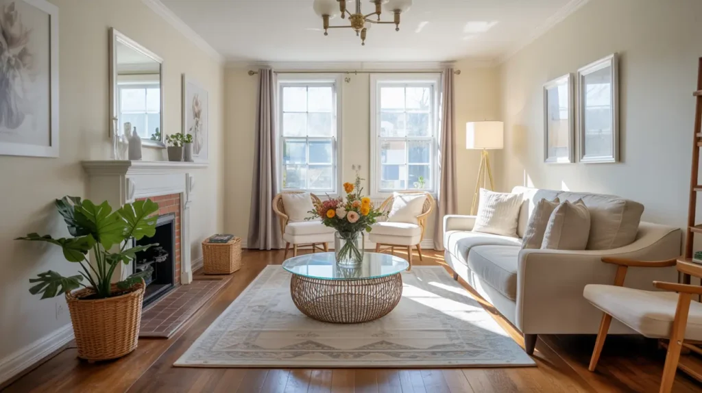 Staged living room ready for selling a house without an agent